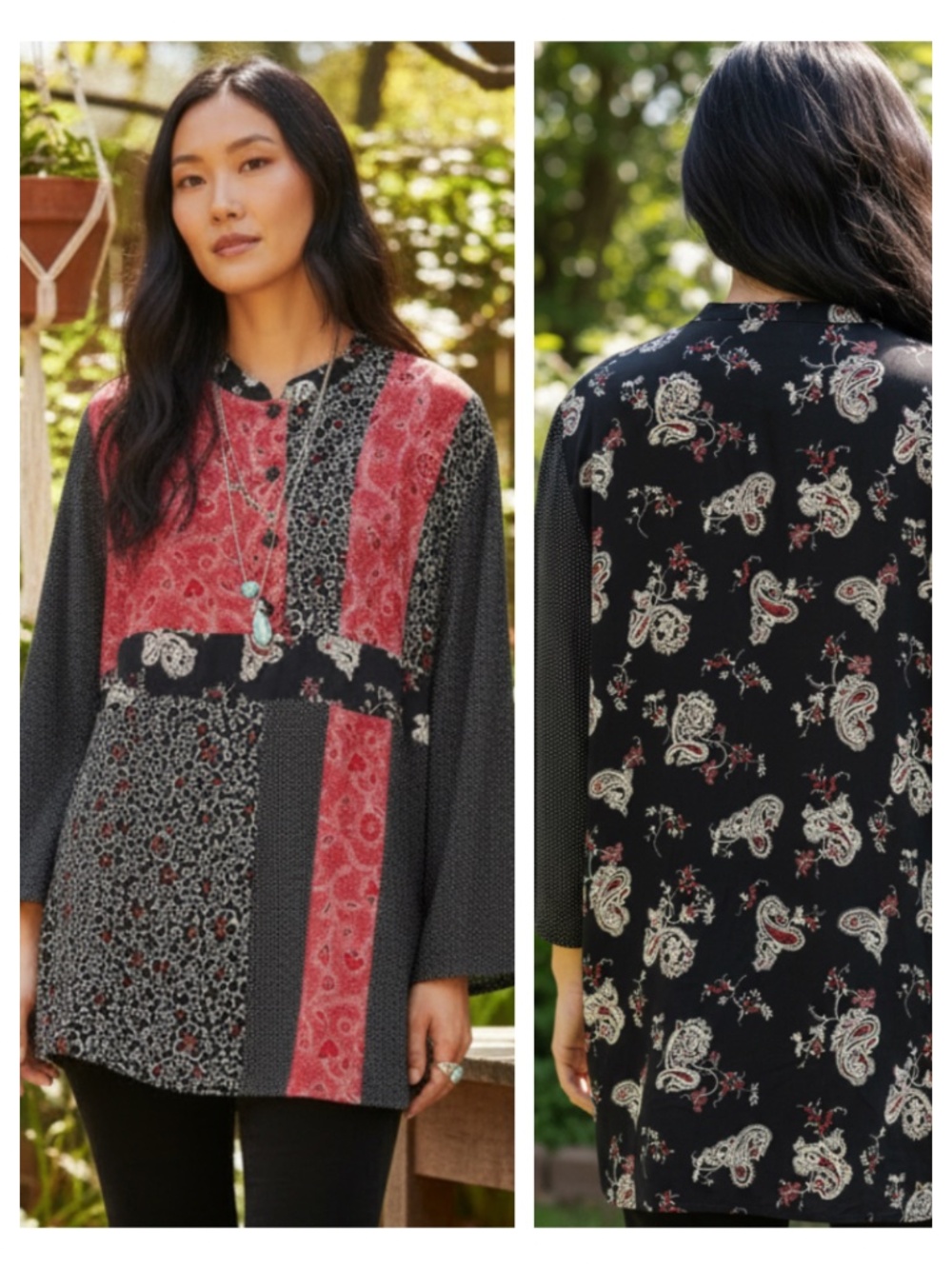 Vtg Carole Little Top Tunic Shirt Sz 22W 3X Black Red Floral Boho Art to Wear